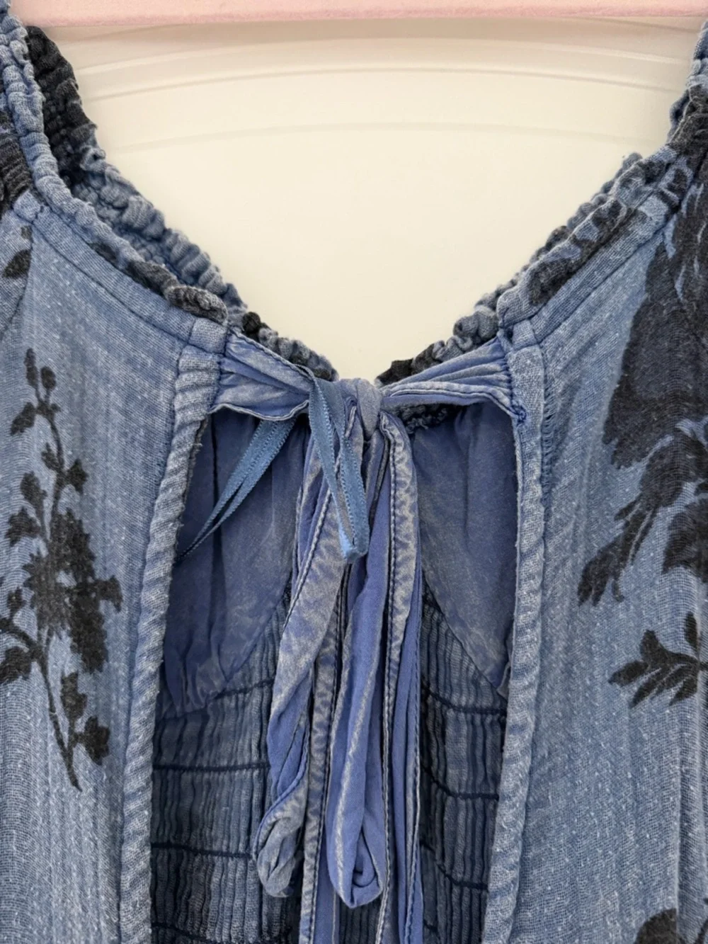 Free People “Forget Me Not” Blue Floral Backless Maxi Dress with Side Slit - Picture 5 of 5